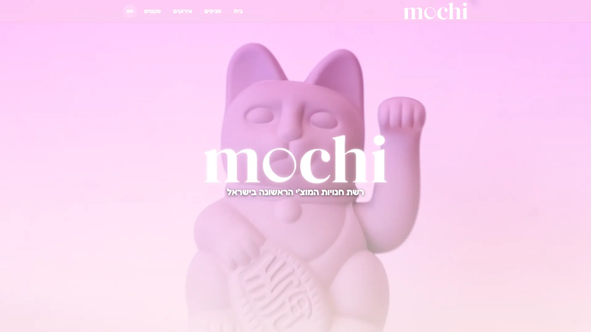 צילום מסך של אתר Mochi בעיצוב ורוד עם דמות חתול